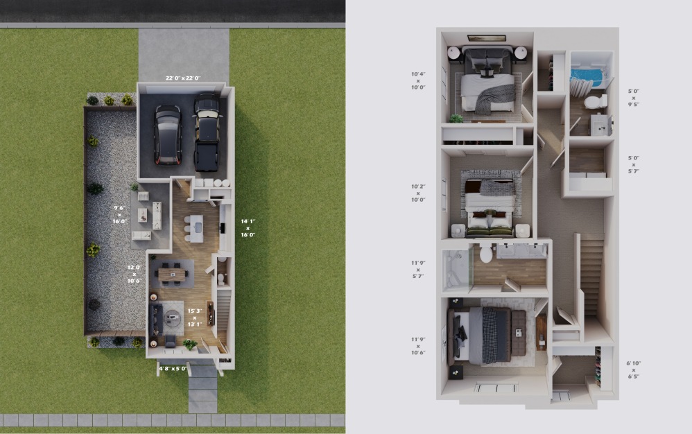 1460 Townhome - 3 bedroom floorplan layout with 2.5 bathrooms and 1460 square feet