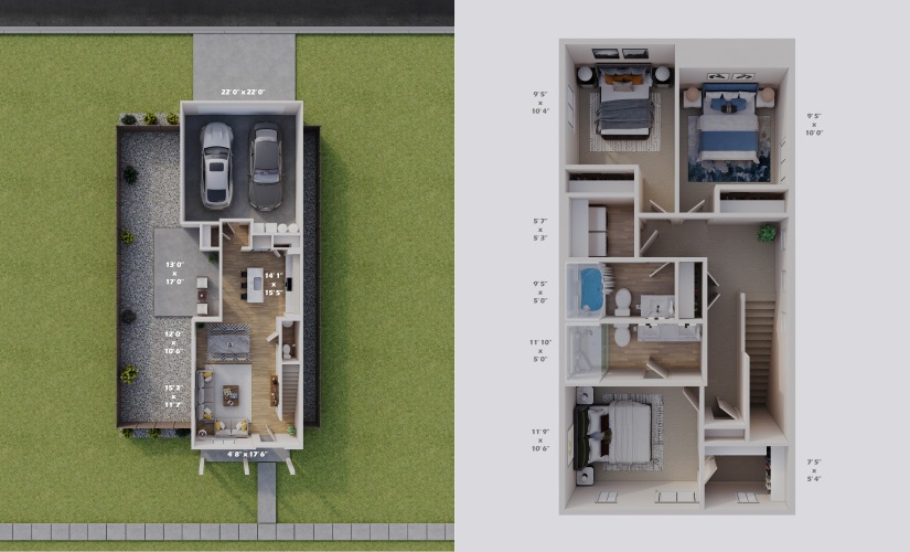1470 Lane Home - 3 bedroom floorplan layout with 2.5 bathrooms and 1470 square feet