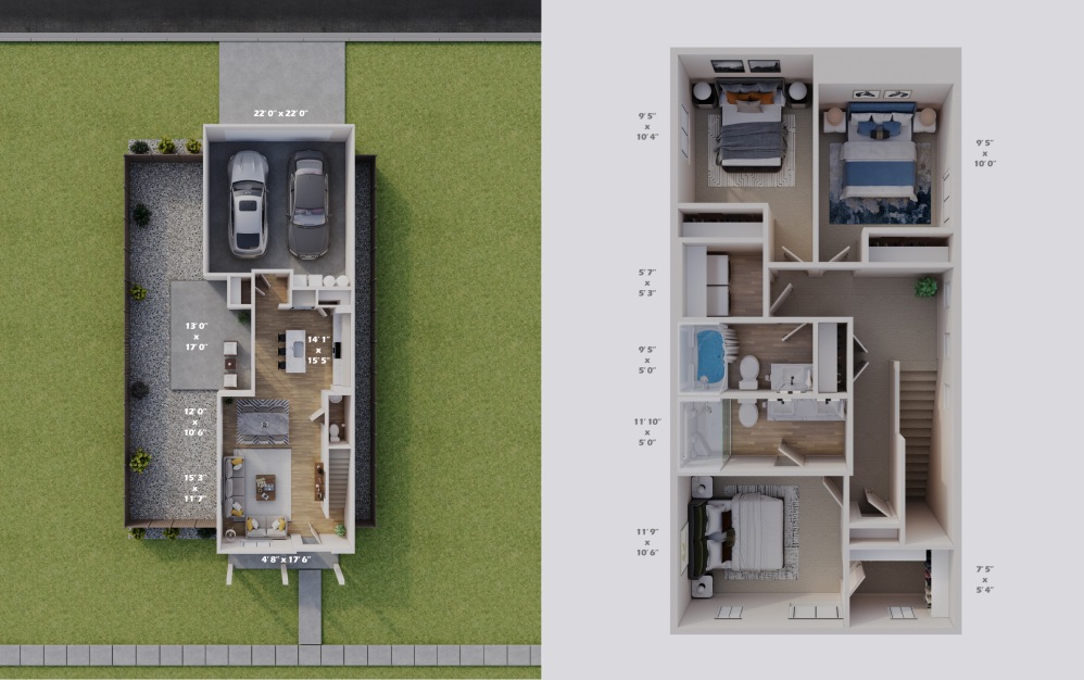 1470 Lane Home - 3 bedroom floorplan layout with 2.5 bathrooms and 1470 square feet