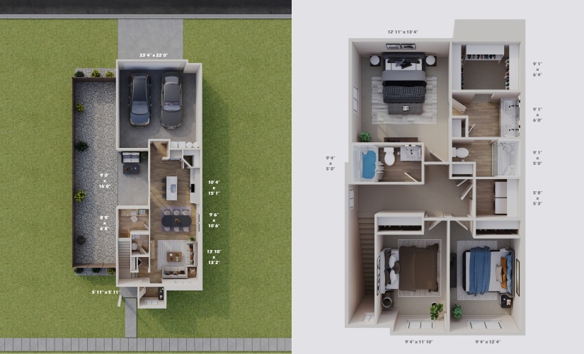 1700 Townhome - 3 bedroom floorplan layout with 2.5 bathrooms and 1700 square feet