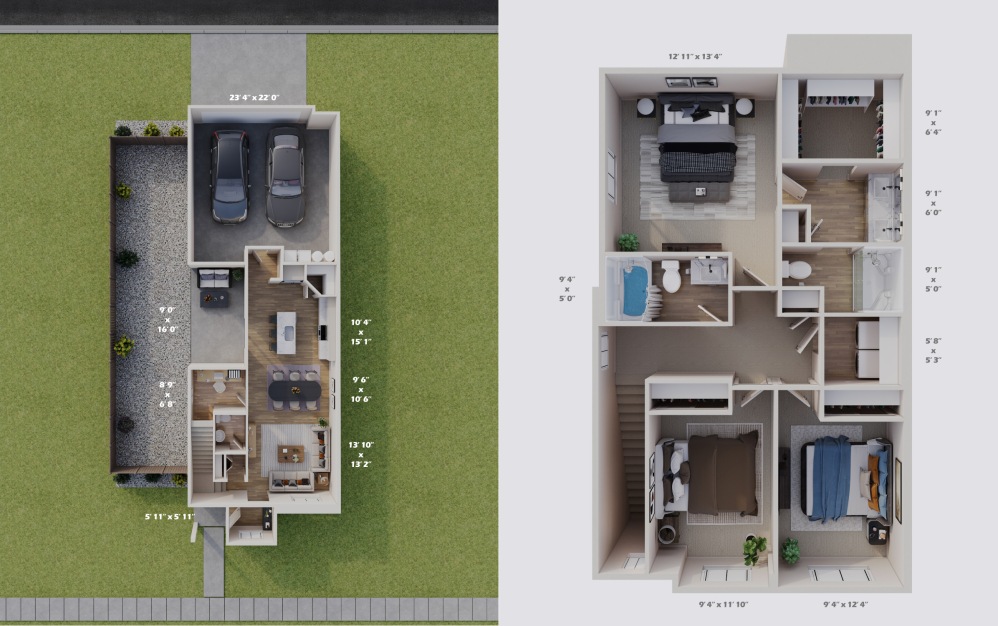 1700 Townhome - 3 bedroom floorplan layout with 2.5 bathrooms and 1700 square feet