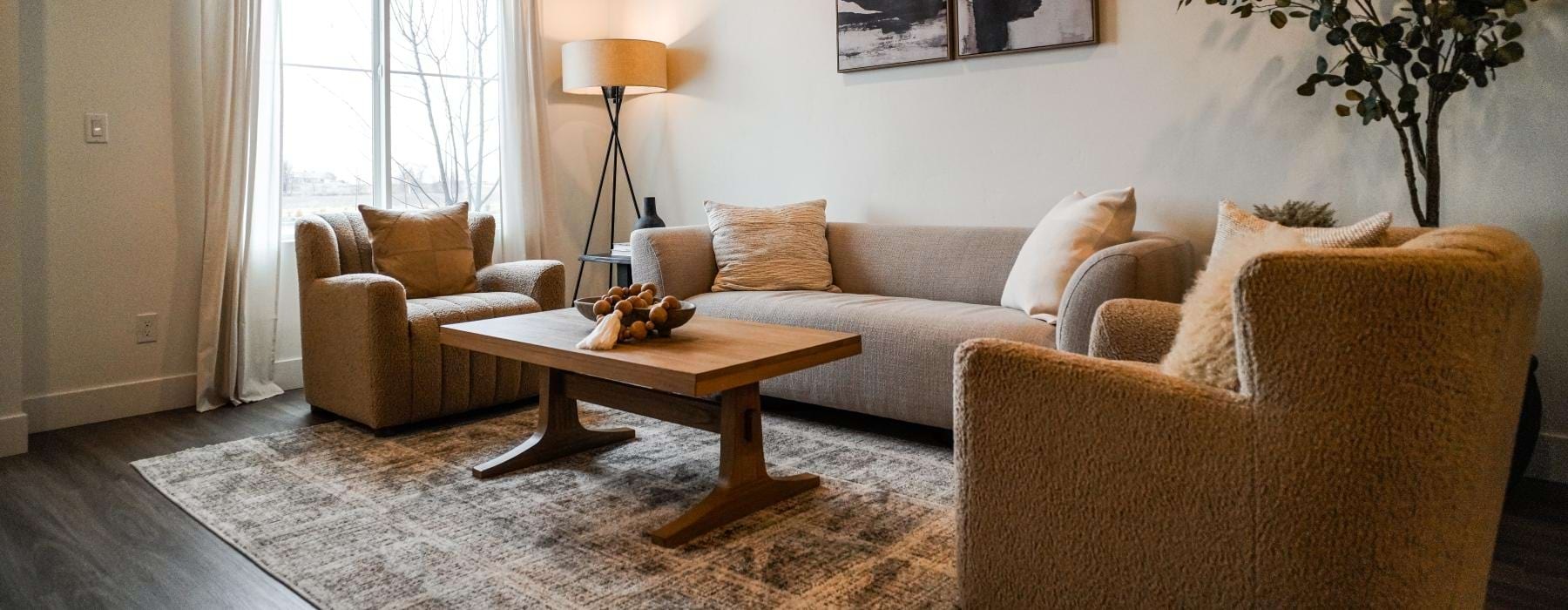 a living room with a couch and a coffee table
