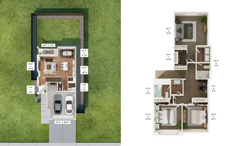 1635 Traditional Home - 3 bedroom floorplan layout with 2.5 bathrooms and 1635 square feet