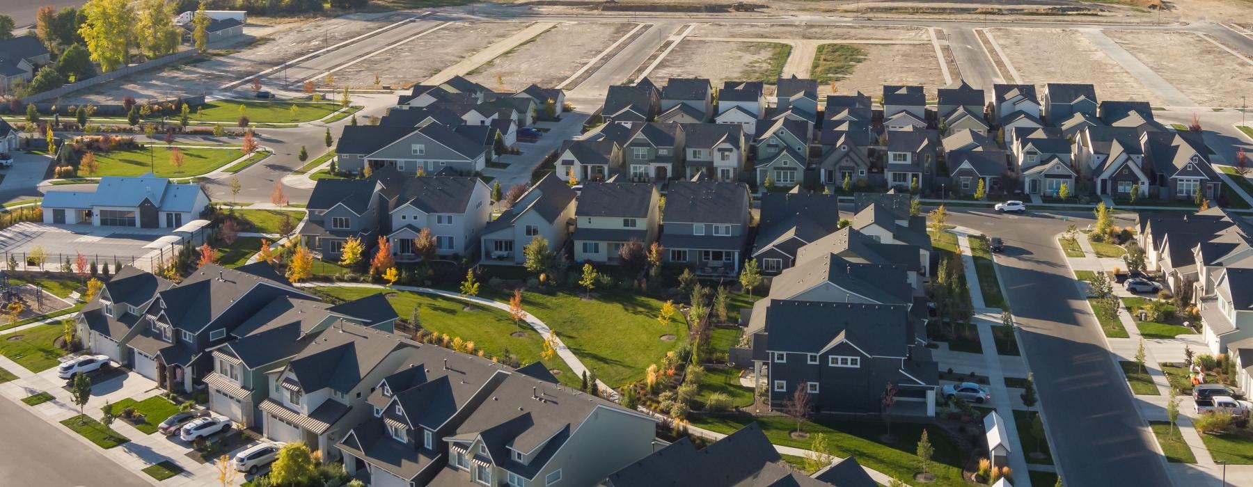 a group of houses in a town